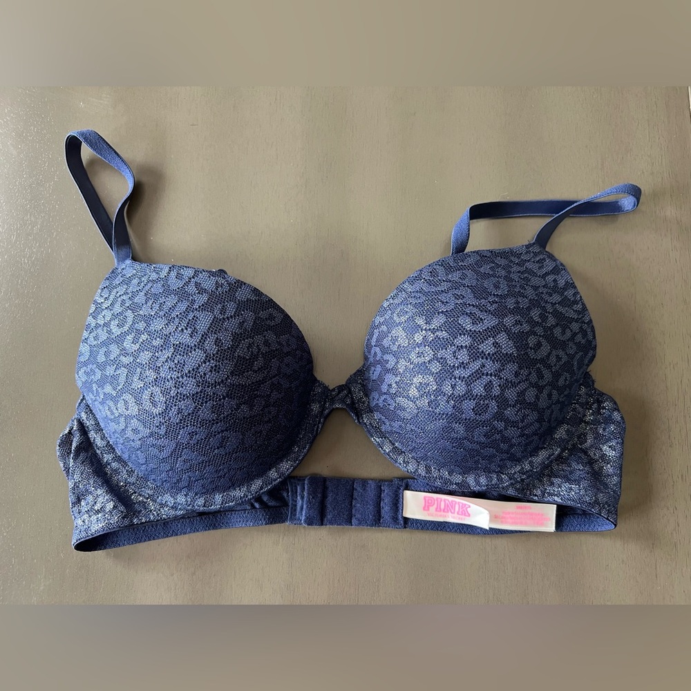 PINK Victoria's Secret Blue Lace Full Coverage Bra